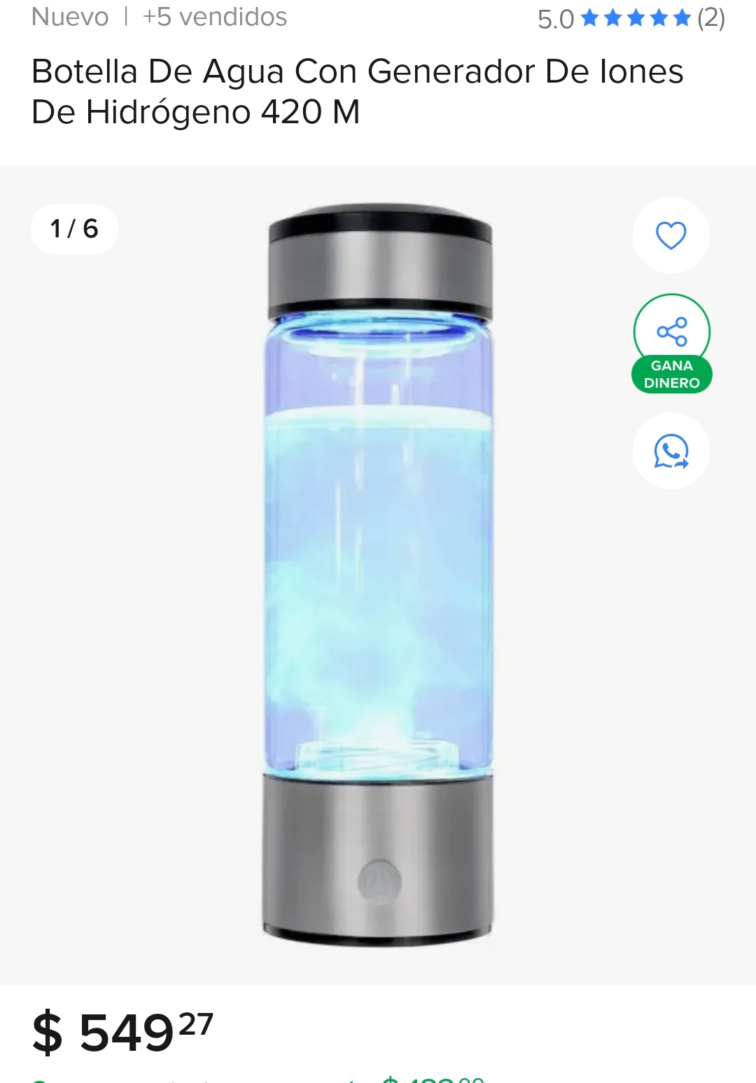 Botella generadora de agua de hidrógeno 420ml